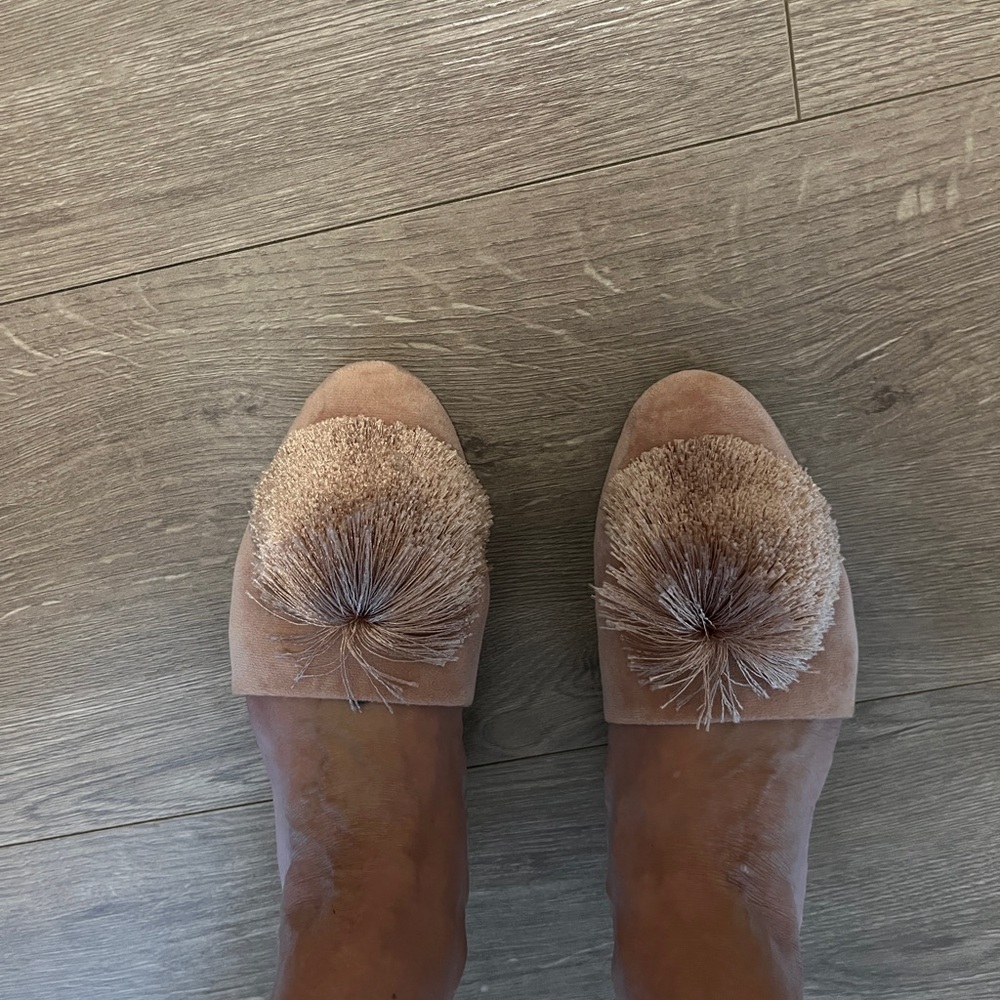 Birdies The Songbird Mule Pom Pom Blush Dusty Pink Velvet Slippers | Size 8.5